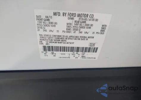 2015 Ford Explorer Limited из США, поврежденный, VIN 1FM5K8F84FGC47237